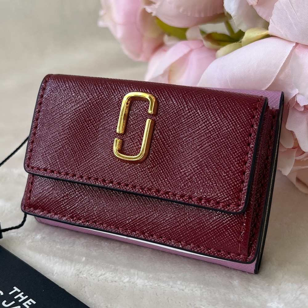 NEW Marc Jacobs The Snapshot Mauve Pink Burgundy Mini Trifold Leather Wallet